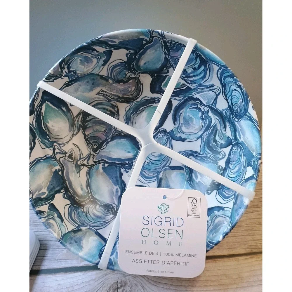 NWT Sigrid Olsen‎ Melamine Oysters Salad Bowls & Appetizer Plates Set- Coastal